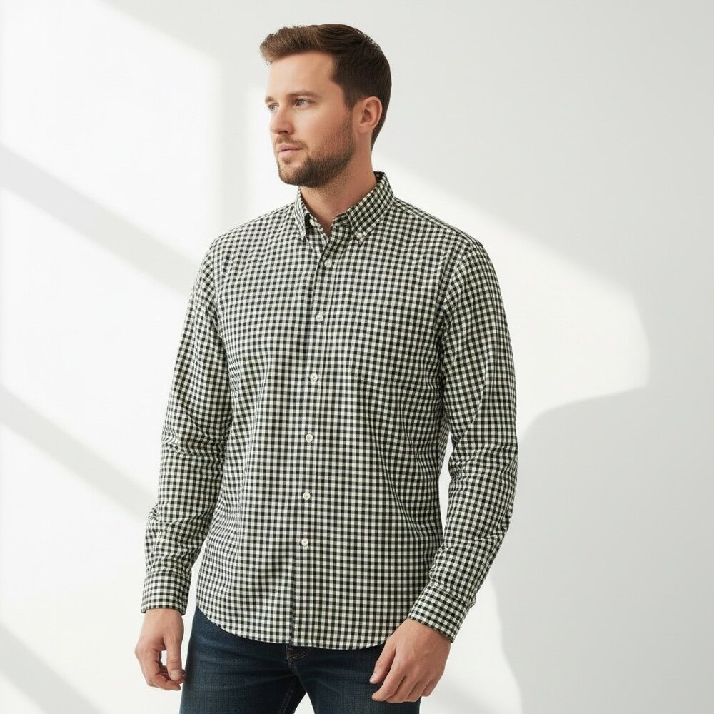 GAP Slim Fit Gingham Plaid Button Down Shirt Yellow Black Cotton Size XXL